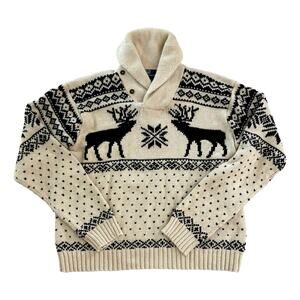 Vintage Polo Ralph Lauren Men’s Fair Isle Shawl Collar Sweater XL Wool
